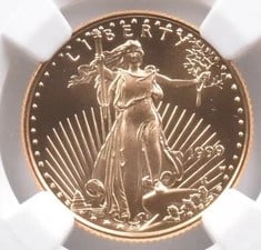 1987-P $25 AMERICAN GOLD EAGLE: 1987-P $25 American Gold Eagle Grade : PR70 Composition : Gold Denomination : $25 Year : 1987 Country of Origin : None Mint Location : Philadelphia Brand/Mint : None Accessories: None