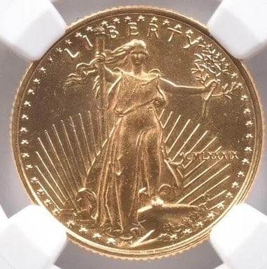 1989 $10 AMERICAN GOLD EAGLE: 1989 $10 American Gold Eagle Grade : Brilliant Uncirculated Composition : Gold Denomination : $10 Year : 1989 Country of Origin : None Mint Location : None Brand/Mint : None Accessories: