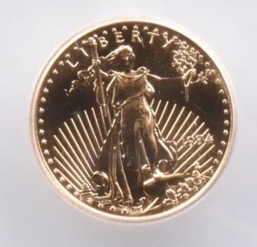 1994 $5 AMERICAN GOLD EAGLE: 1994 $5 American Gold Eagle Grade : MS70 Composition : Gold Denomination : $5 Year : 1994 Country of Origin : None Mint Location : None Brand/Mint : None Accessories: None