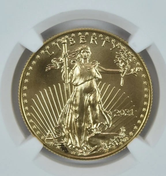 MINT ERROR 2021 $25 GOLD EAGLE: Mint Error 2021 $25 Gold Eagle Grade : MS69 Composition : Gold Denomination : $25 Year : 2021 Country of Origin : None Mint Location : None Brand/Mint : None Accessories: None