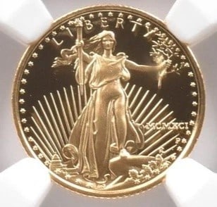 1991-P $5 AMERICAN GOLD EAGLE MERCANTI (1 of 2)