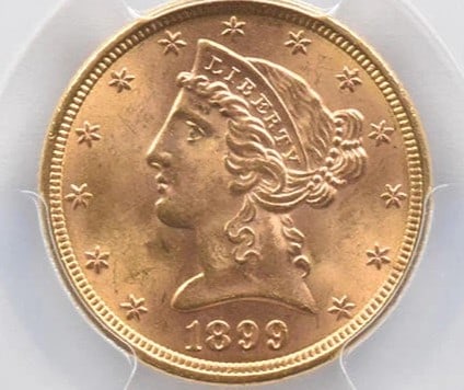 1899 $5 LIBERTY HEAD GOLD HALF EAGLE (1 of 2)