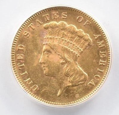 1874 $3 INDIAN PRINCESS HEAD GOLD THREE DOLLARS (1 of 2)