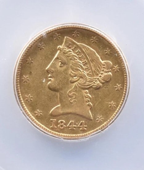 1844 $5 LIBERTY HEAD GOLD HALF EAGLE (1 of 2)