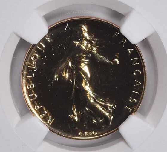 MS67 DPL 2000 FRANCE GOLD FRANC THE SOWER: MS67 DPL 2000 France Gold Franc The Sower Grade : MS67 Composition : Gold Denomination : None Year : 2000 Country of Origin : None Mint Location : None Brand/Mint : None Accessories: None