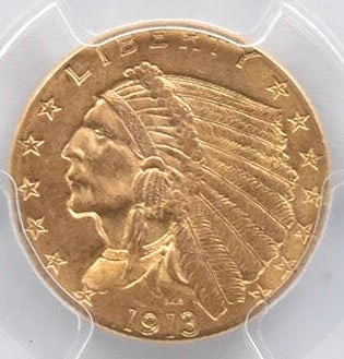 MS63 1913 $2.50 INDIAN HEAD GOLD QUARTER EAGLE (1 of 2)