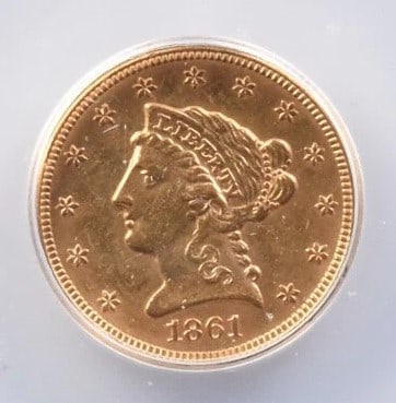 1861 $2.50 LIBERTY HEAD GOLD QUARTER EAGLE (1 of 2)