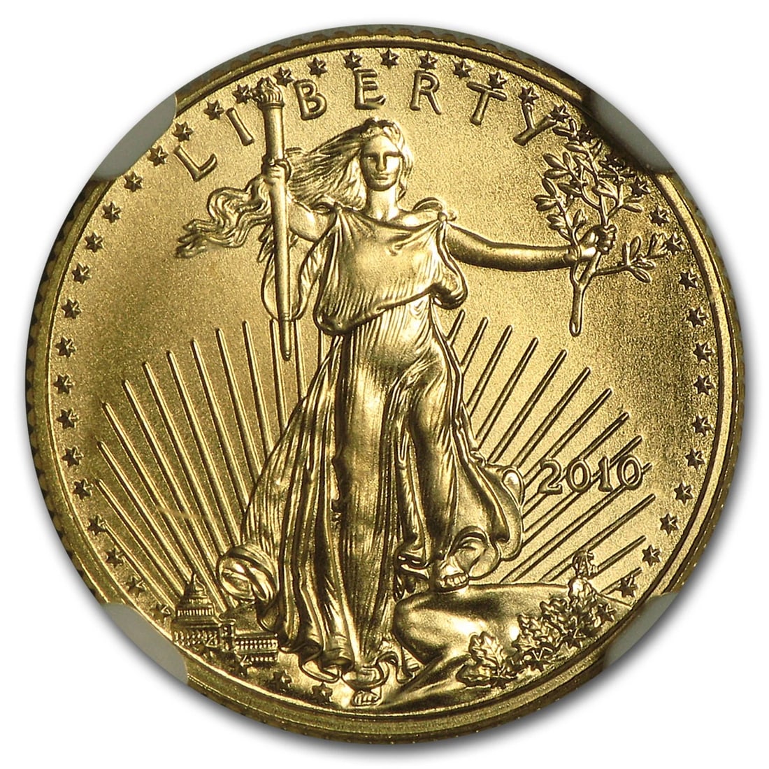 2010 1/10 OZ AMERICAN GOLD EAGLE: 2010 1/10 oz American Gold Eagle Brand : US Mint Year : 2010 Denomination : $5.00 Fineness : 0.9167 Country of Origin/Country/Region of Manufacture : United States Coin : None Brand/Mint