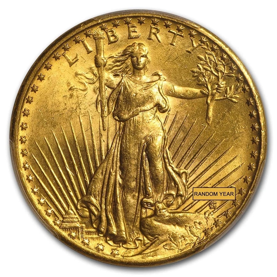 $20 SAINT-GAUDENS GOLD DOUBLE EAGLE (RANDOM): $20 Saint-Gaudens Gold Double Eagle (Random) Brand : US Mint Year : Random Denomination : $20 Fineness : 0.9 Country of Origin/Country/Region of Manufacture : PCGS Coin : None Brand/Mint :