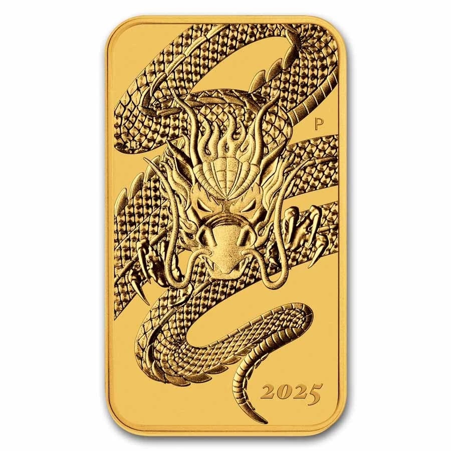 2025 AUSTRALIA 1 OZ GOLD DRAGON RECTANGULAR COIN BU: 2025 Australia 1 oz Gold Dragon Rectangular Coin BU Brand : Perth Mint Year : 2025 Denomination : 100 Dollars Fineness : 0.9999 Country of Origin/Country/Region of Manufacture : Australia Coin :