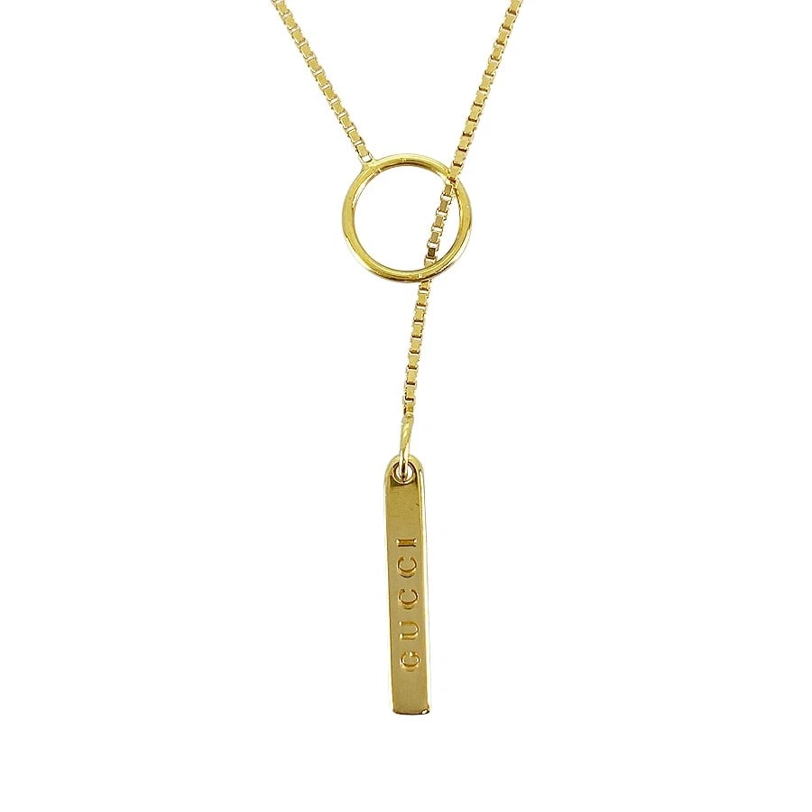 GUCCI LARIAT YELLOW GOLD NECKLACE: GUCCI lariat Yellow gold Necklace Brand: GUCCI Type: Necklace Material: 18K Yellow Gold Color: Gold Size: 19.8mm×3.2mm Necklace full length:54cm Accessories: None Accessories Notice: When