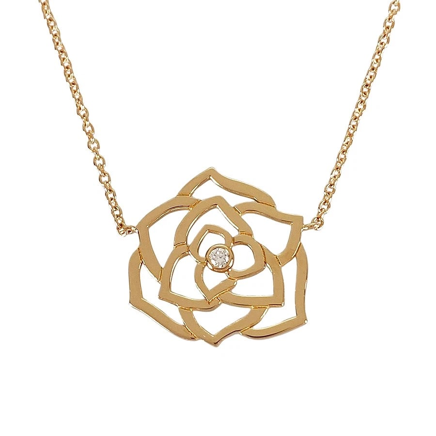 PIAGET G33U0086 ROSE GOLD DIAMOND NECKLACE: PIAGET G33U0086 Rose gold Diamond Necklace Brand: PIAGET Type: Necklace Material: 18K Rose Gold Main Stone Natural Color: Gold Size: (large):19.7mm×19.2mm Motif (small):9.6mm×10.0mm Necklace ful