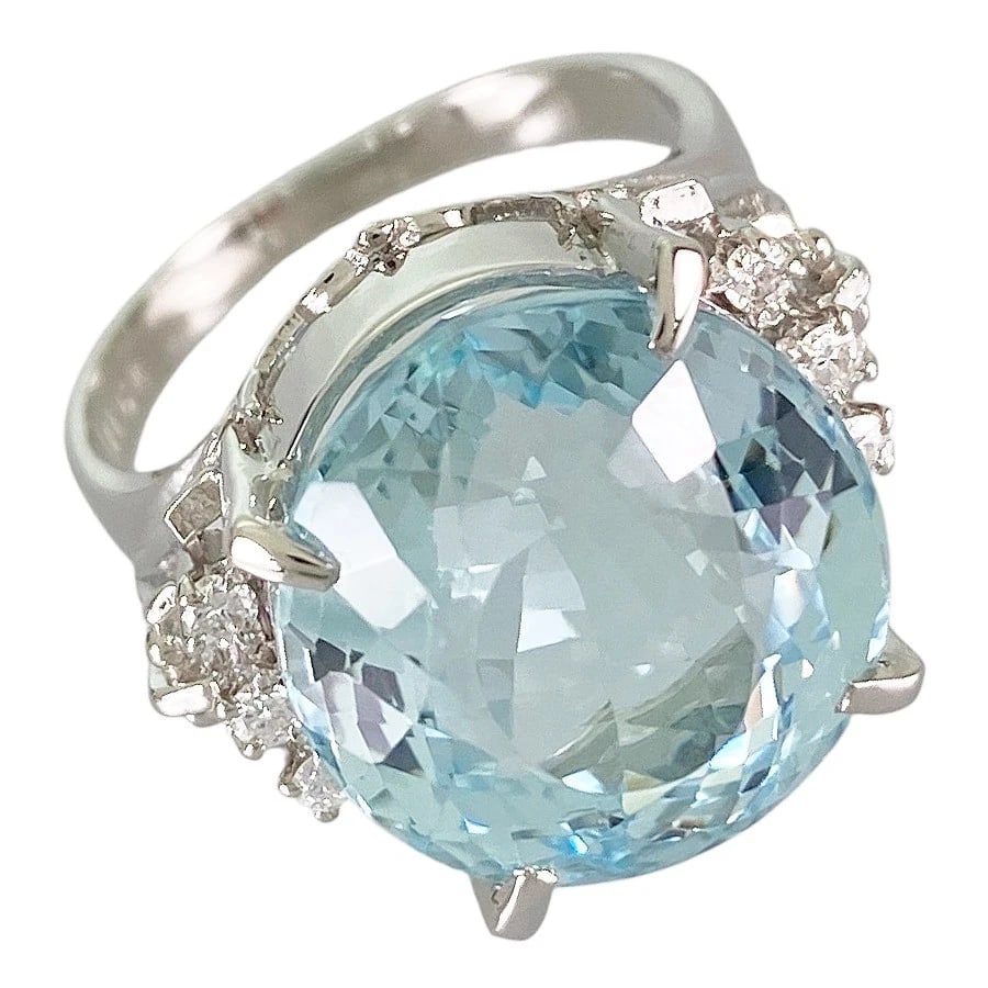 RING PLATINUM AQUAMARINE DIAMOND (1 of 9)