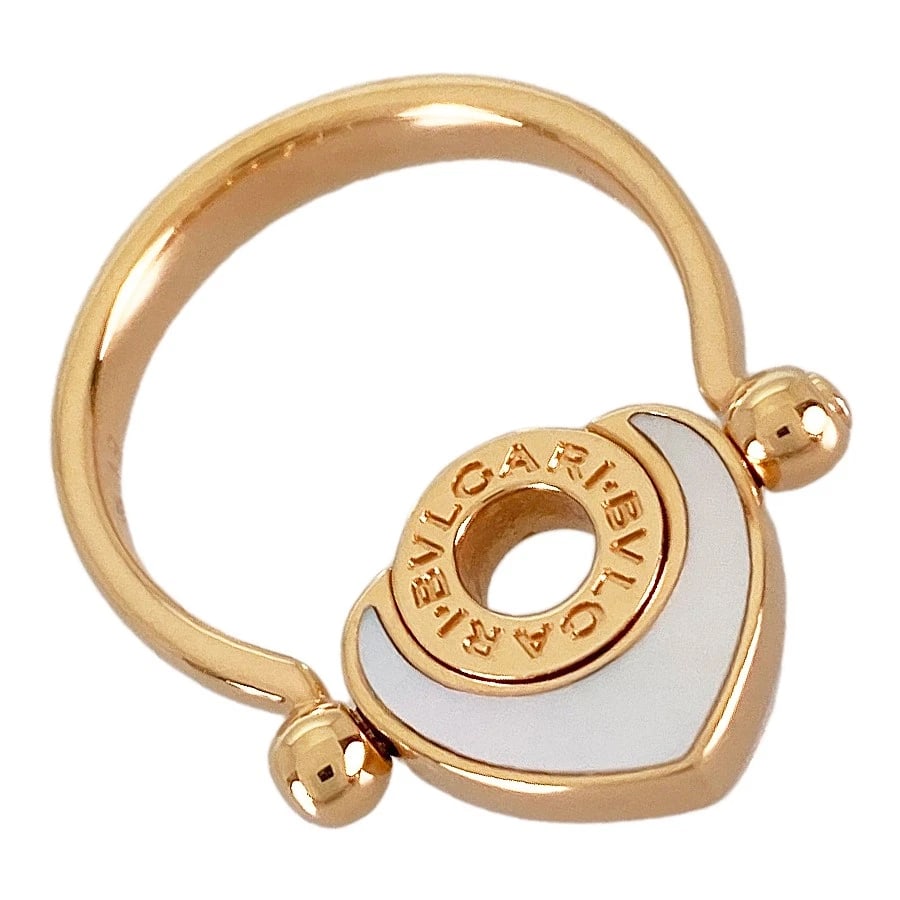BVLGARI CUORE ROSE GOLD SHELL RING: BVLGARI Cuore Rose gold shell Ring Brand: BVLGARI Type: Ring Material: 18K Rose Gold shell Color: Gold Size: US:5.5 Accessories: None Accessories Notice: When purchasing pre-owned goods, p