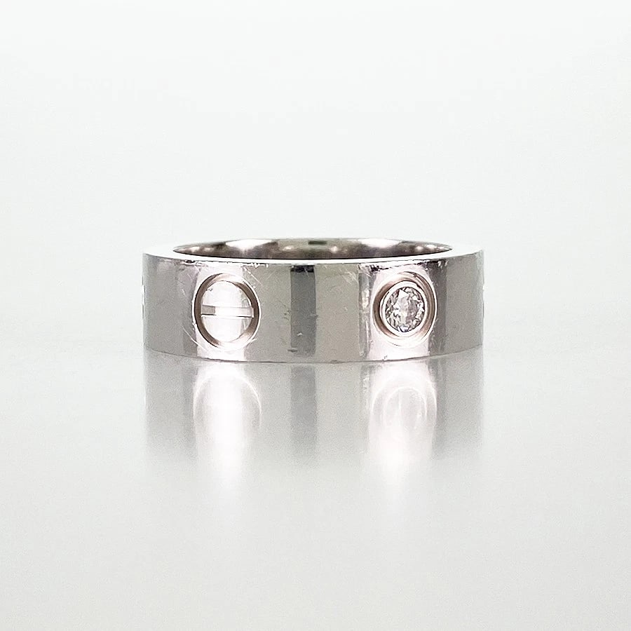 CARTIER LOVE WHITE GOLD DIAMOND RING: Cartier Love White gold diamond Ring Brand: Cartier Type: Ring Material: 18K White Gold diamond Main Stone Natural Color: Silver Size: US:5.5 Accessories: None Accessories Notice: When