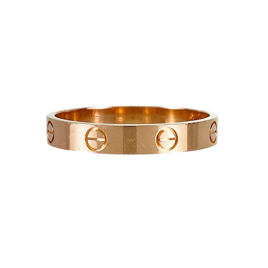 CARTIER MINI LOVE ROSE GOLD RING: Cartier Mini Love Rose gold Ring Brand: Cartier Type: Ring Material: 18K Rose Gold Color: Gold Size: US:11-11.5 Accessories: None Accessories Notice: When purchasing pre-owned goods, please