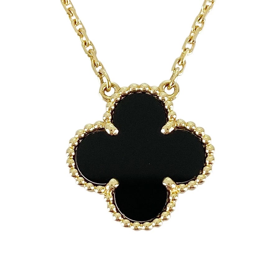 VAN CLEEF & ARPELS VINTAGE ALHAMBRA YELLOW GOLD ONYX NECKLACE: Van Cleef & Arpels Vintage Alhambra Yellow gold Onyx Necklace Brand: Van Cleef & Arpels Type: Necklace Material: 18K Yellow Gold Color: Gold Size: 14.8mm×14.7mm Necklace full length:41.5cm Acces