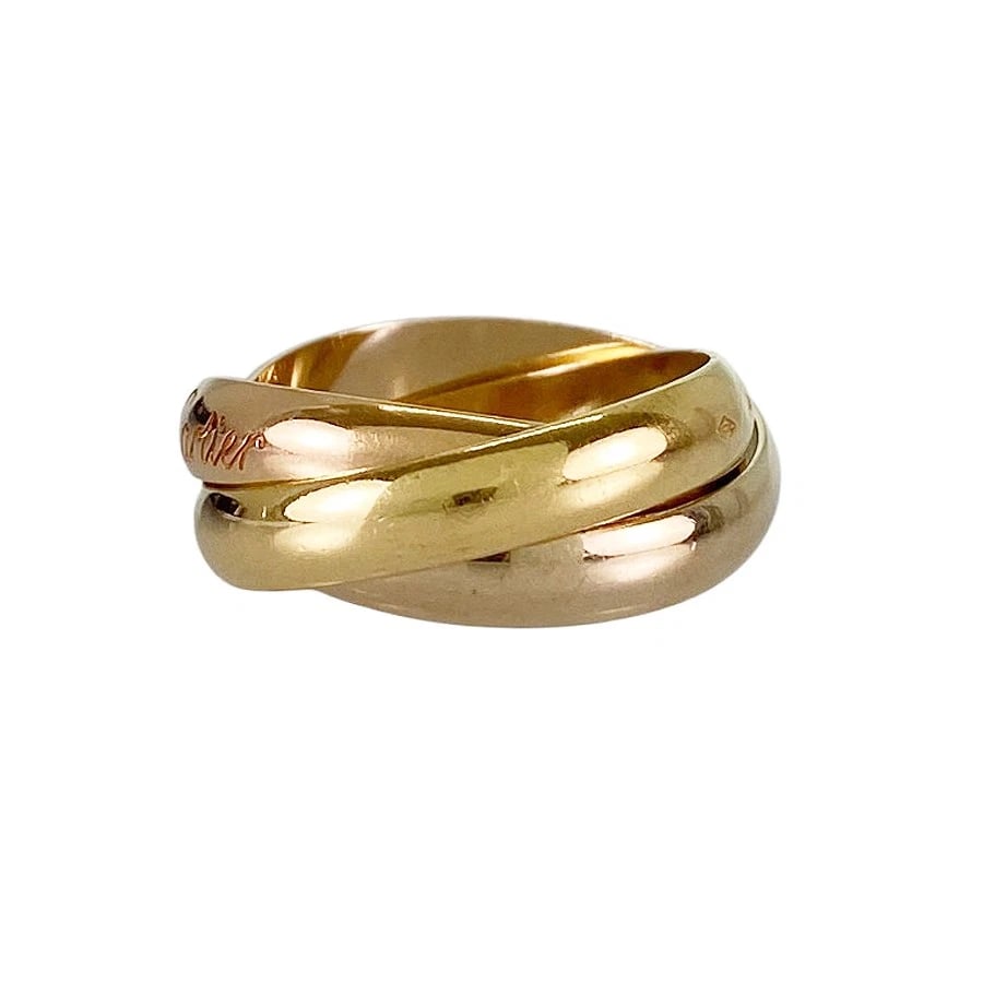 CARTIER TRINITY MM YELLOW GOLD RING: Cartier Trinity MM Yellow gold Ring Brand: Cartier Type: Ring Material: 18K Yellow Gold 18K White Gold 18K Rose Gold Color: Gold Size: US:5 Accessories: None Accessories Notice: When purch