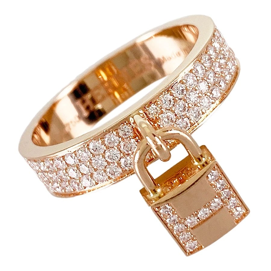 HERMES KELLY ROSE GOLD DIAMOND RING: HERMES Kelly Rose gold diamond Ring Brand: HERMES Type: Ring Material: 18K Rose Gold diamond Main Stone Natural Color: Gold Size: US:5.5 Accessories: None Accessories Notice: When purchasi