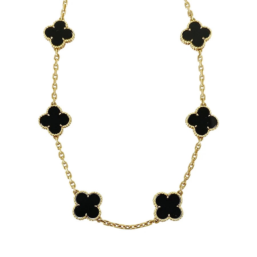 VAN CLEEF & ARPELS VINTAGE ALHAMBRA YELLOW GOLD ONYX NECKLACE (1 of 6)