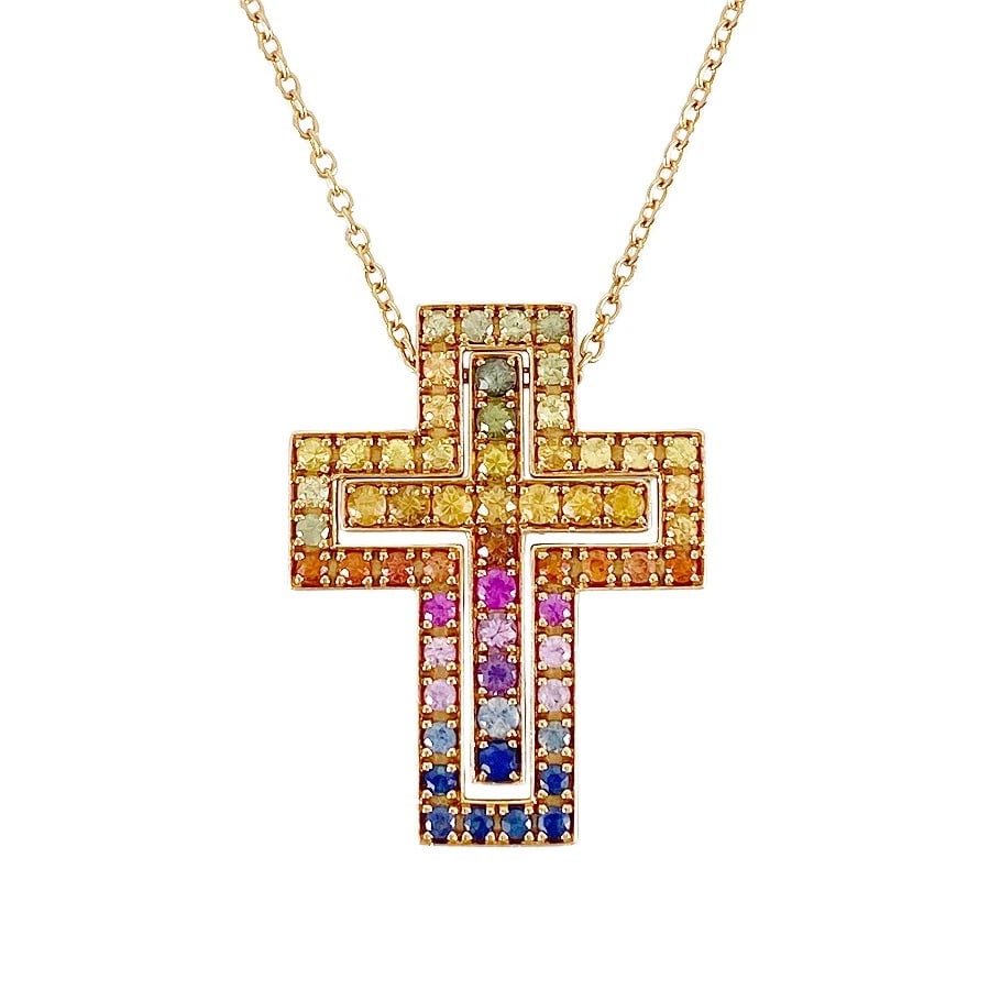 DAMIANI BELLE EPOQUE S RAINBOW ROSE GOLD SAPPHIRE NECKLACE (1 of 7)