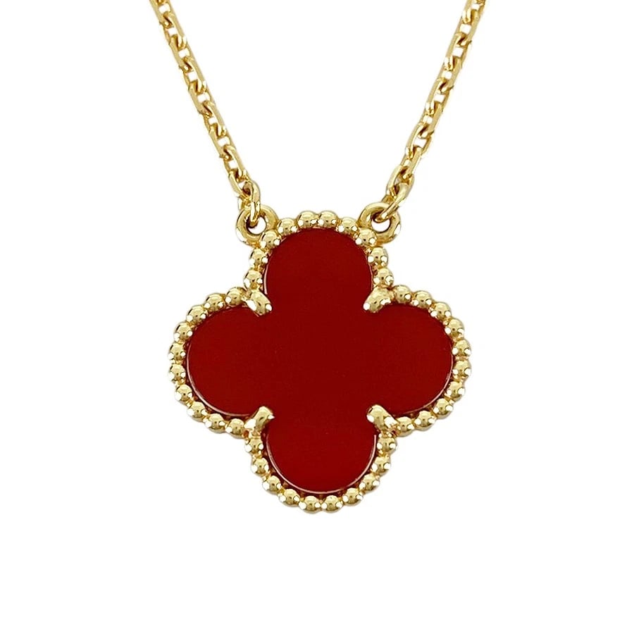 VAN CLEEF & ARPELS VINTAGE ALHAMBRA YELLOW GOLD CARNELIAN NECKLACE: Van Cleef & Arpels Vintage Alhambra Yellow gold Carnelian Necklace Brand: Van Cleef & Arpels Type: Necklace Material: Metal Color: Gold Size: 14.5mm×14.5mm Necklace full length:41cm 