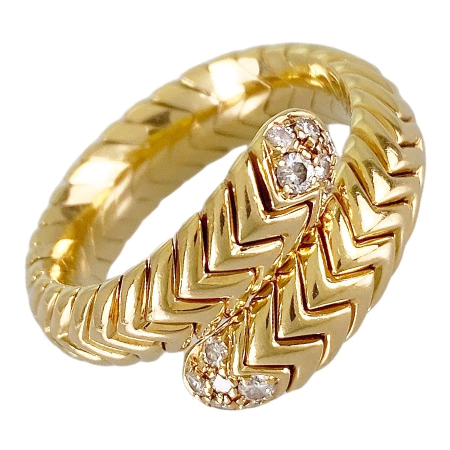 BVLGARI SPIGA YELLOW GOLD DIAMOND RING: BVLGARI Spiga Yellow gold diamond Ring Brand: BVLGARI Type: Ring Material: 18K Yellow Gold diamond Main Stone Natural Color: Gold Size: US:6.5 Accessories: None Accessories Notice: When pu
