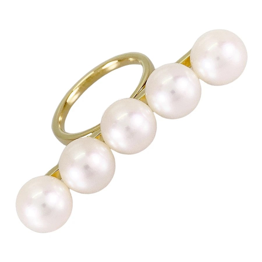 TASAKI BALANCE SIGNATURE YELLOW GOLD PEARL RING: TASAKI Balance Signature Yellow gold Pearl Ring Brand: TASAKI Type: Ring Material: 18K Yellow Gold Pearl Color: Gold Size: US:6 Size Accessories: None Accessories Notice: When purchasing
