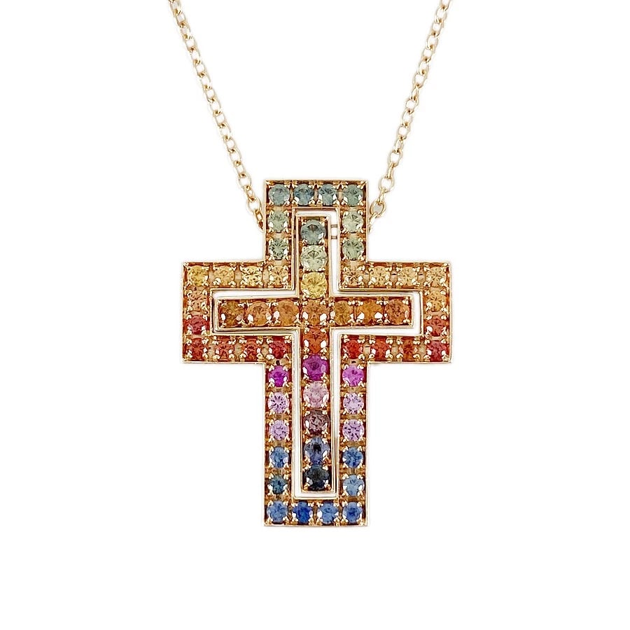 DAMIANI BELLE EPOQUE RAINBOW M ROSE GOLD SAPPHIRE NECKLACE (1 of 5)