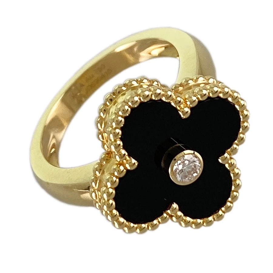 VAN CLEEF & ARPELS VINTAGE ALHAMBRA YELLOW GOLD ONYX DIAMOND RING (1 of 7)