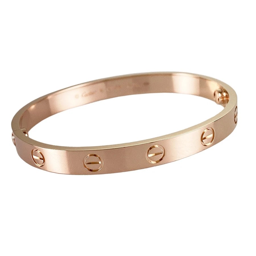 CARTIER LOVE PINK GOLD BRACELET: CARTIER Love Pink gold Bracelet Brand: Cartier Type: Bracelet Material: 18K Rose Gold Color: Rose Gold Size: Wrist 15cm Accessories: None Accessories Notice: When purchasing pre-owned goods,