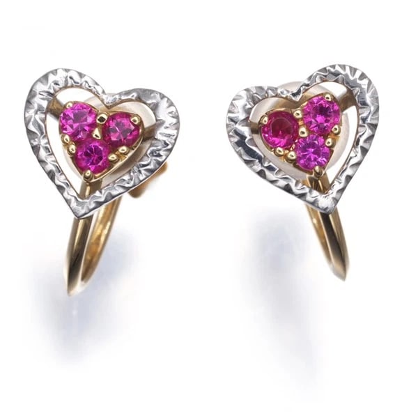 STAR JEWELRY EARRINGS RUBY 2WAY HEART 18K (1 of 3)