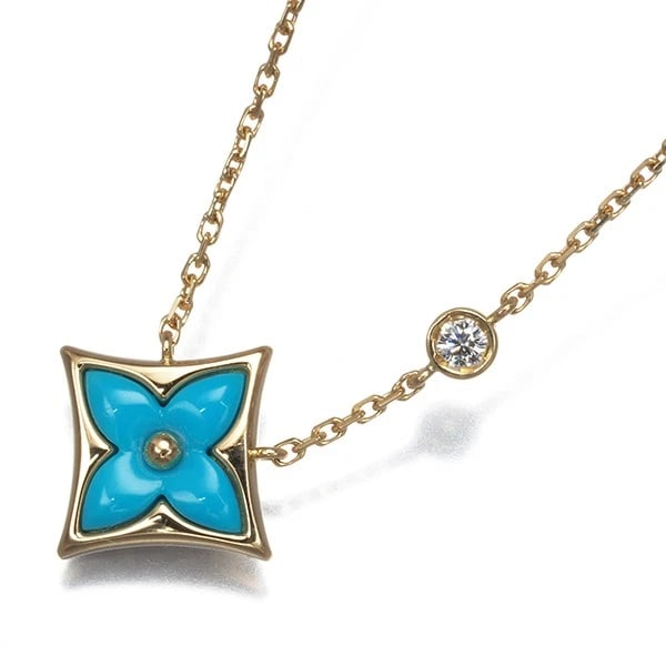 LOUIS VUITTON NECKLACE TURQUOISE DIAMOND STAR BLOSSOM BB 18K RG: Louis Vuitton Necklace Turquoise Diamond Star Blossom BB 18K RG Brand: Louis Vuitton Type: Necklace Material: 18K / 750 / Rose Gold Main Stone Natural Color: Rose Gold Size: Necklace length: 44cm