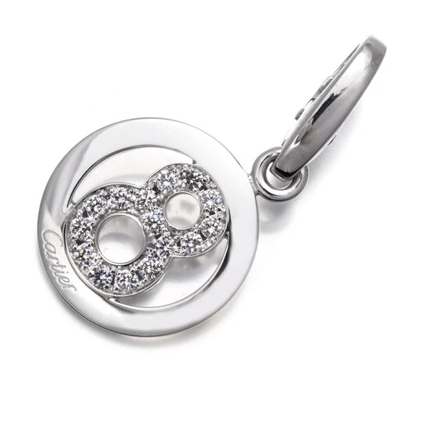 CARTIER PENDANT DIAMOND: Cartier Pendant Diamond Brand: Cartier Type: Pendant Material: 18K / 750 / White Gold Main Stone Natural Color: White Gold Size: Design Size: Diameter Approximately 13.7mm Total length of the