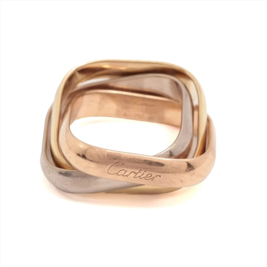 CARTIER TRINITY CUSHION RING 750(YG×PG×WG): Cartier Trinity Cushion Ring 750(YG×PG×WG) Brand: Cartier Type: Ring Material: Not Specified Color: 750(YG×PG×WG) Size: 2.75 - 3 US Accessories: None Accessories Notice: When purchasing