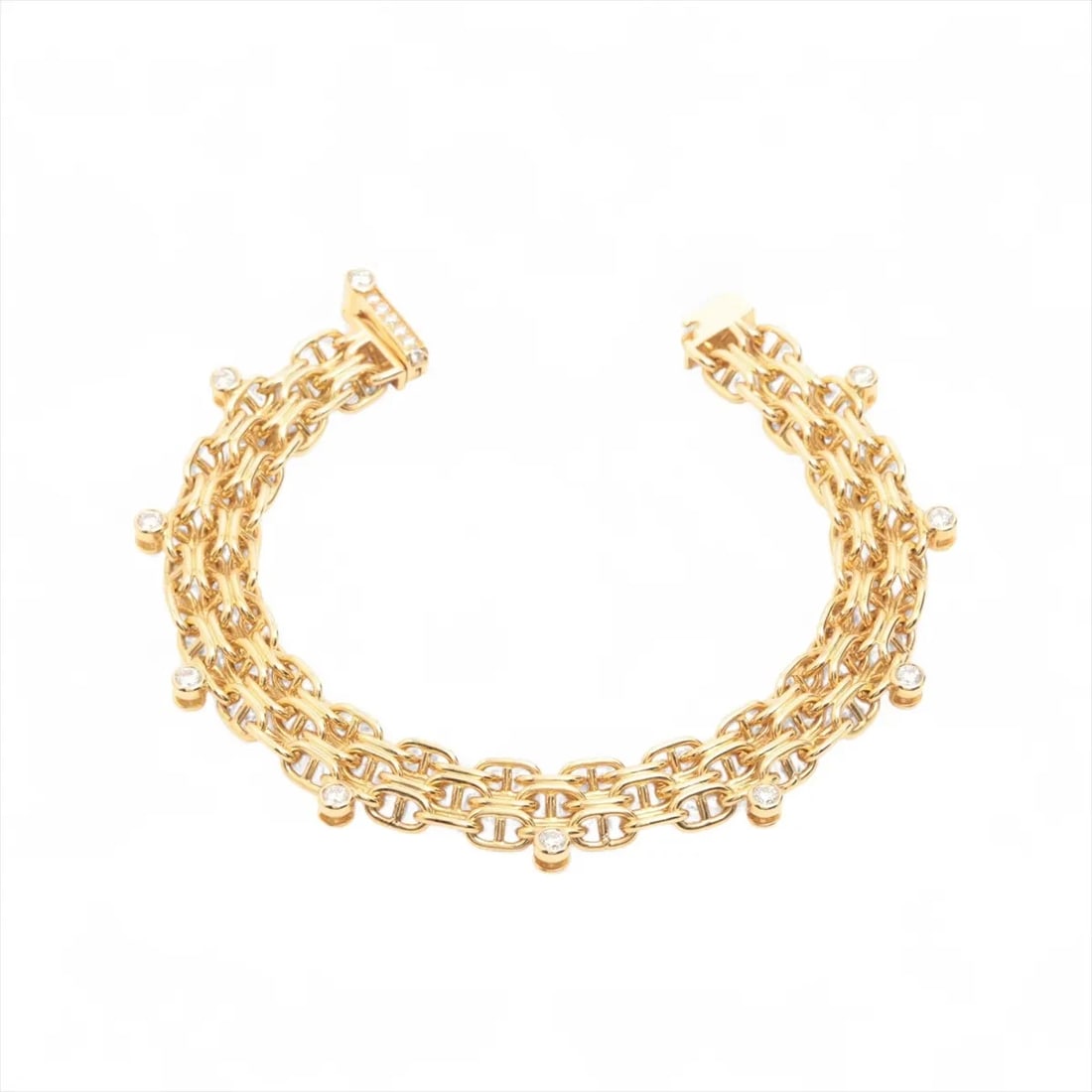 HERMÈS CHAÎNE D'ANCRE CALYPSO DIAMOND BRACELET 750(YG): Hermès Chaîne d'Ancre Calypso diamond Bracelet 750(YG) Brand: Hermès Type: Bracelet Material: Not Specified Color: 750(YG) Size: Bracelet length:17.7 Accessories: None Accessories Notice: