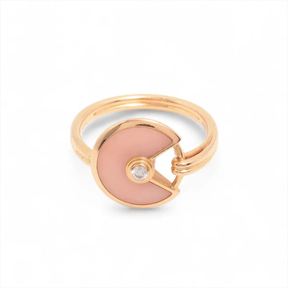 CARTIER AMULET PINK OPAL DIAMOND RING 750(PG): Cartier Amulet Pink Opal diamond Ring 750(PG) Brand: Cartier Type: Ring Material: none Color: 750(PG) Size: 4.5 US Accessories: None Accessories Notice: When purchasing pre-owned goods,