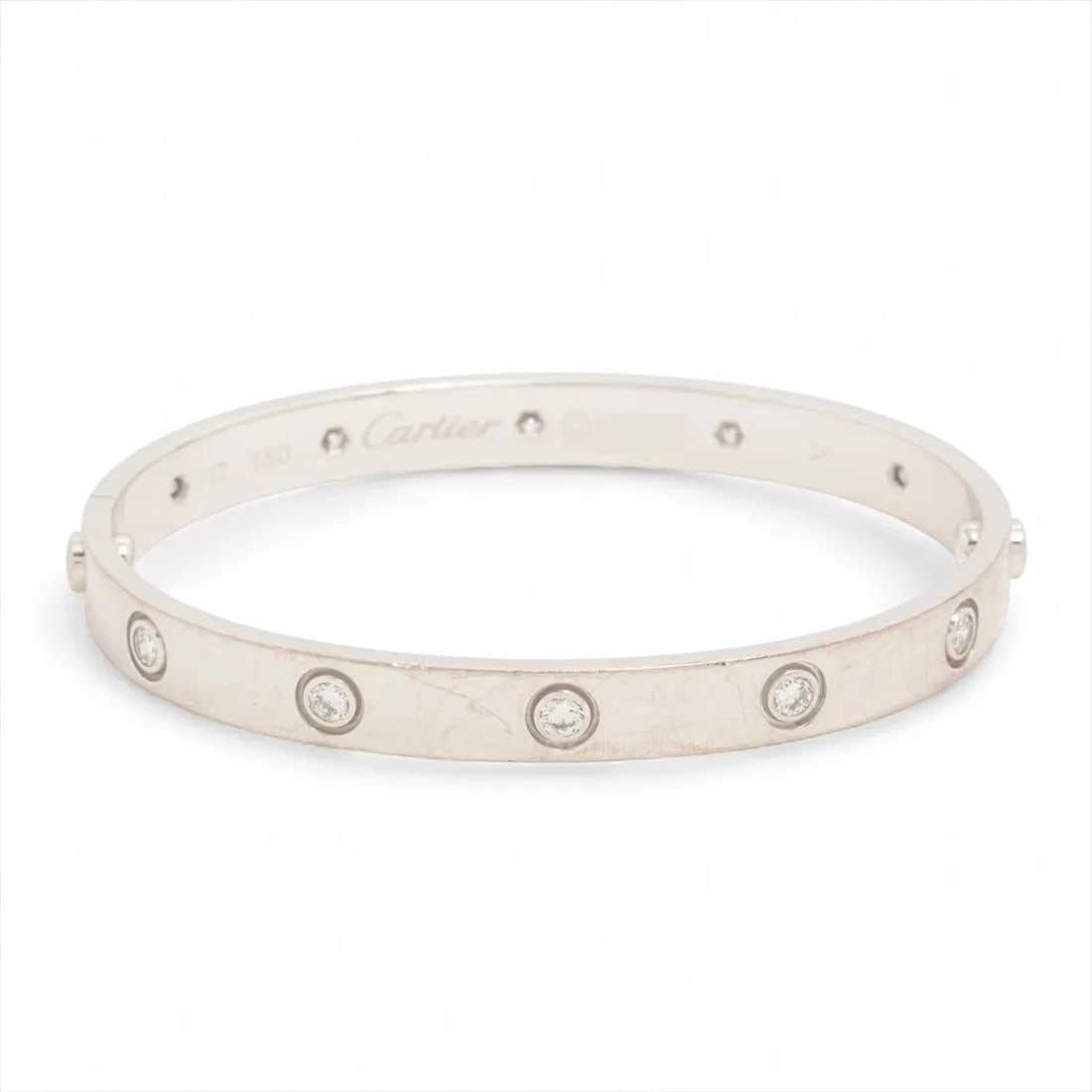CARTIER LOVE FULL DIAMOND BRACELET 750(WG): Cartier Love full diamond Bracelet 750(WG) Brand: Cartier Type: Bracelet Material: none Main Stone Natural Color: 750(WG) Size: Bracelet length:16 Accessories: None Accessories Notice: Whe