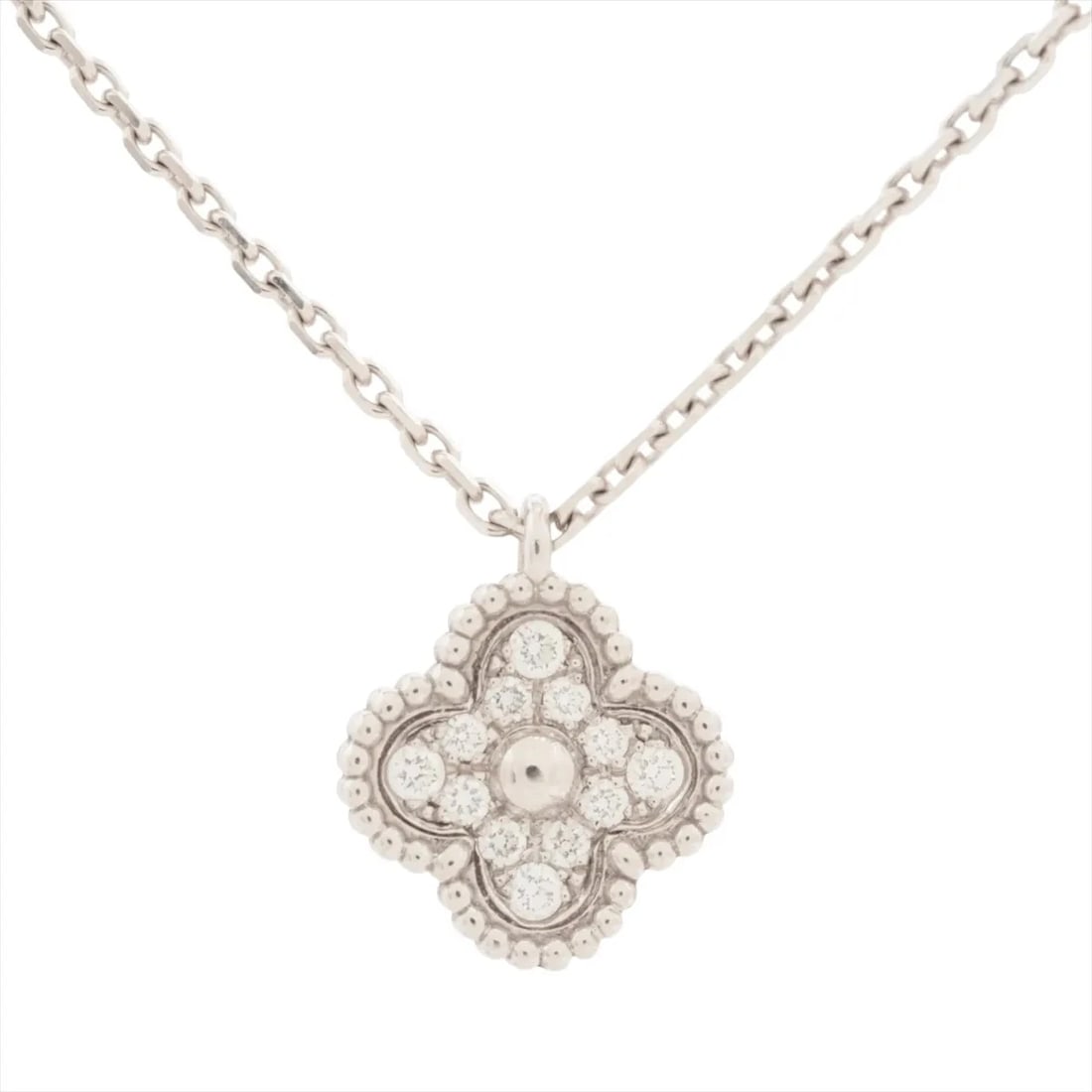 VAN CLEEF & ARPELS SWEET ALHAMBRA DIAMOND NECKLACE 750(WG): Van Cleef & Arpels Sweet Alhambra diamond Necklace 750(WG) Brand: Van Cleef & Arpels Type: Necklace Material: none Main Stone Natural Color: 750(WG) Size: Chain length:40.3 Accessories: None