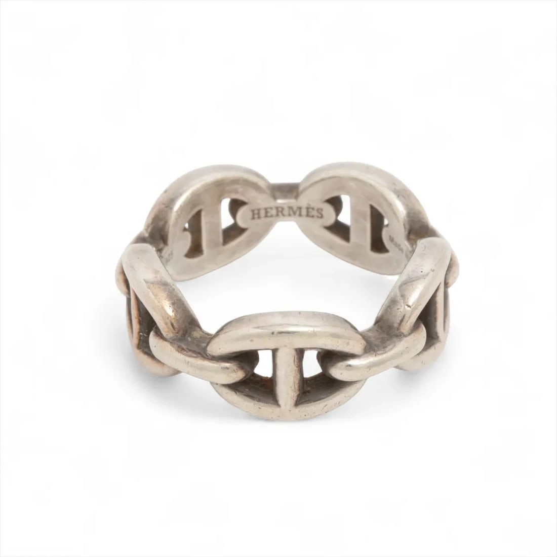 HERMÈS CHAÎNE D'ANCRE ENCHAINEE RING 925 SILVER: Hermès Chaîne d'Ancre Enchainee Ring 925 Silver Brand: Hermès Type: Ring Material: Silver Color: 925 Silver Size: 4.5 US Accessories: None Accessories Notice: When purchasing pre-owned