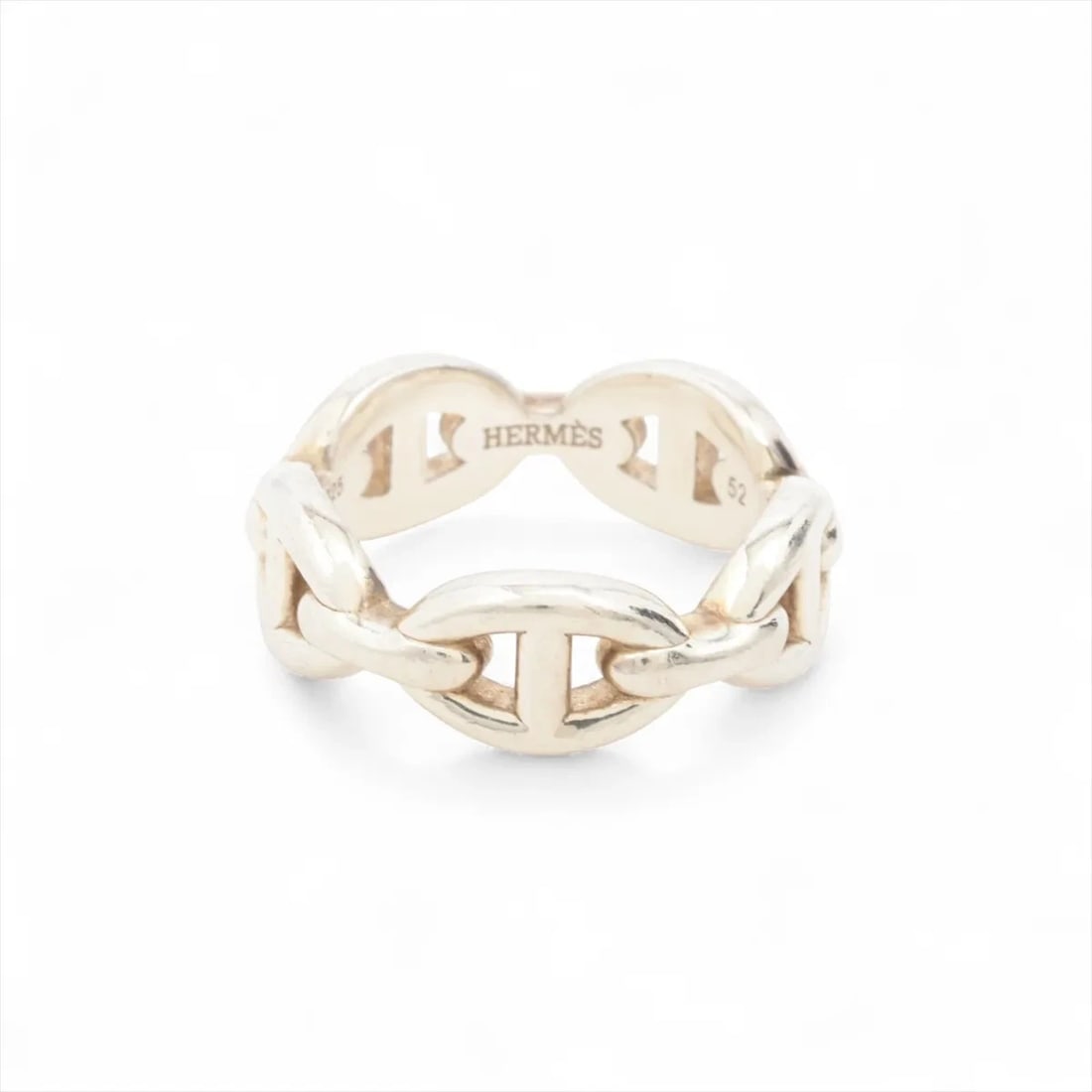 HERMÈS CHAÎNE D'ANCRE ENCHAINEE RING 925: Hermès Chaîne d'Ancre Enchainee Ring 925 Brand: Hermès Type: Ring Material: Silver Color: 925 Silver Size: 5.5 - 5.75 US Accessories: None Accessories Notice: When purchasing pre-owned