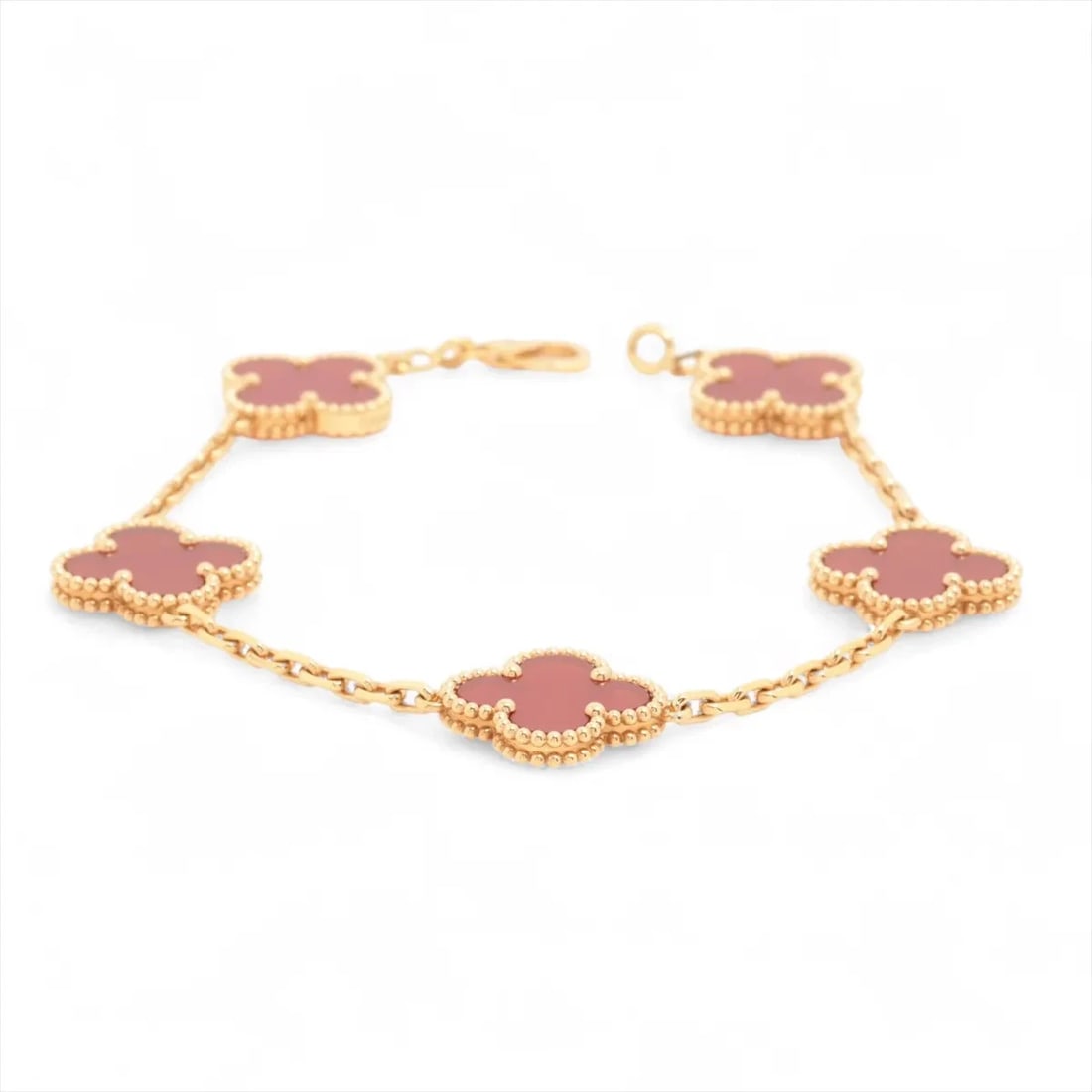 VAN CLEEF & ARPELS VINTAGE ALHAMBRA 5P CARNELIAN BRACELET 750(YG): Van Cleef & Arpels Vintage Alhambra 5P Carnelian Bracelet 750(YG) Brand: Van Cleef & Arpels Type: Bracelet Material: none Color: 750(YG) Size: Bracelet length:19.5 Accessories: None Access
