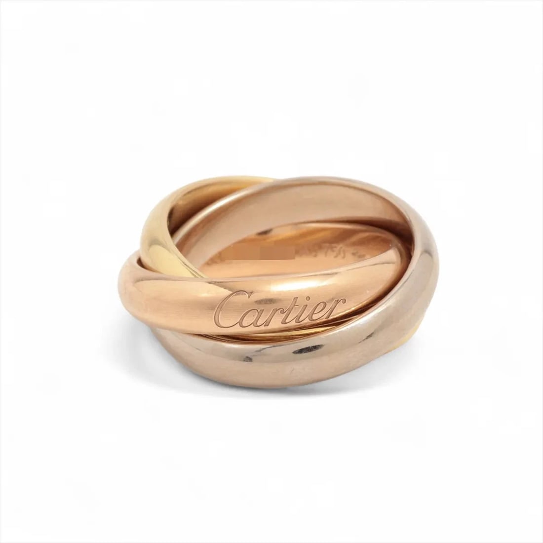 CARTIER TRINITY RING 750(YG×PG×WG): Cartier Trinity Ring 750(YG×PG×WG) Brand: Cartier Type: Ring Material: none Color: 750(YG×PG×WG) Size: 6.25 - 6.5 US Accessories: None Accessories Notice: When purchasing pre-owned goods,
