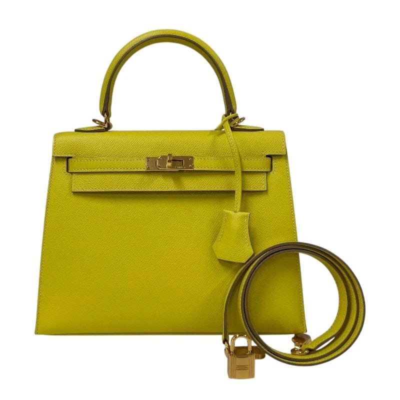 HERMES KELLY 25 OUTER STITCH SHOULDER BAG: HERMES Kelly 25 outer stitch Shoulder Bag Brand: HERMES Type: Shoulder Bag Material: Epsom Color: Lime SilverHardware Size: W9.8 x H7.5x D3.7inch Shoulder:36.6inch Accessories: None