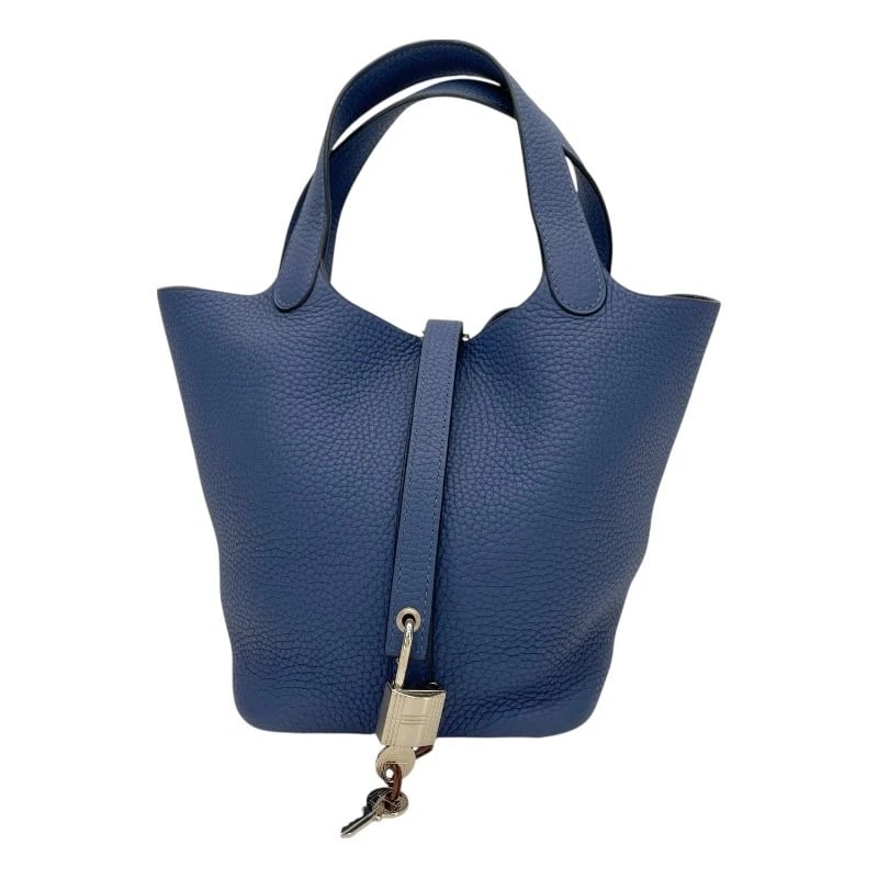 HERMES PICOTAN LOCK PM HANDBAG: HERMES Picotan Lock PM Handbag Brand: HERMES Type: Handbag Material: Taurillon Clemence Color: Blue Brighton SVHardware Size: W7.1 x H7.3x D5.1inch Accessories: None Accessories Notice: Wh