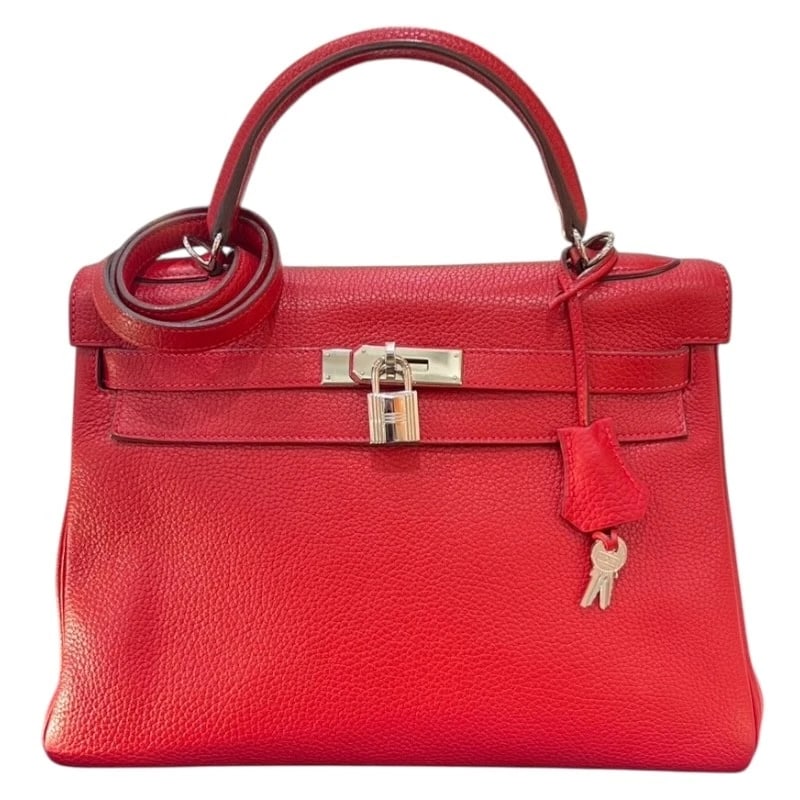 HERMES KELLY 32 INTERNAL SEWING HANDBAG: HERMES Kelly 32 internal sewing Handbag Brand: HERMES Type: Handbag Material: Taurillon Clemence Color: Rouge Kazak Silver Hardware Size: W12.6 x H8.7x D4.7inch Shoulder:33.5inch Accessories: Non