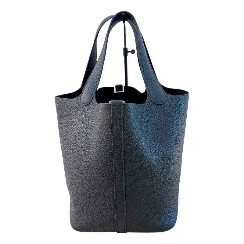 HERMES PICO TAN LOCK MM HANDBAG: HERMES Pico Tan Lock MM Handbag Brand: HERMES Type: Handbag Material: Taurillon Clemence Color: Black SilverHardware Size: W8.7 x H8.5x D6.7inch Accessories: None Accessories Notice: When