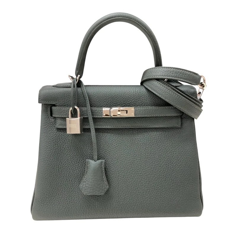 HERMES KELLY 25 HANDBAG: HERMES Kelly 25 Handbag Brand: HERMES Type: Handbag Material: Togo Color: Vert Mangrove SilverHardware Size: W9.3 x H7.1x D3.9inch Shoulder:36.2inch Accessories: None Accessories Notice: When