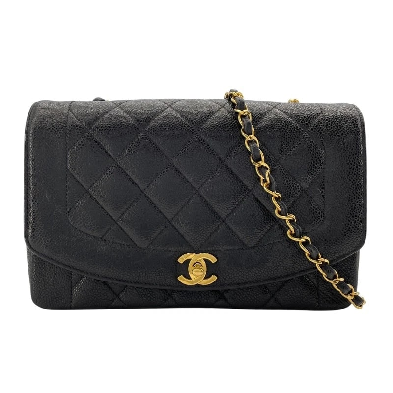 CHANEL DIANA 25 SHOULDER BAG: CHANEL Diana 25 Shoulder Bag Brand: CHANEL Type: Shoulder Bag Material: Caviar skin Color: Black Gold Hardware Size: W9.8 x H6.3x D2.8inch Shoulder:41.3inch Accessories: None Accessories