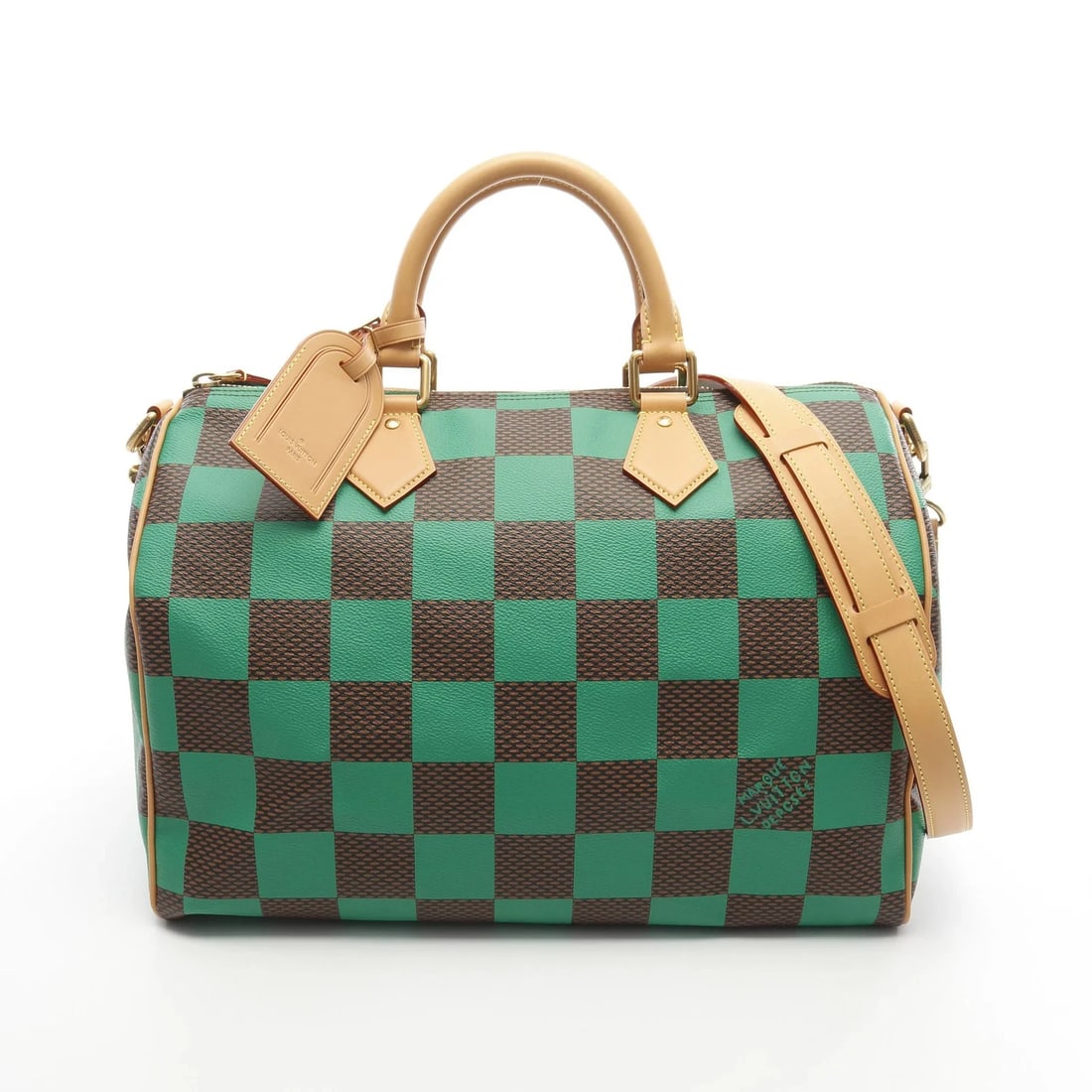 LOUIS VUITTON SPEEDY BANDOULIÈRE 40 DAMIER POP HANDBAG HANDBAG: LOUIS VUITTON Speedy Bandoulière 40 Damier Pop Handbag Handbag Brand: LOUIS VUITTON Type: Handbag Material: Exterior MaterialPVC Leather Color: Exterior Color Green Brown Size: Dimensions: WW